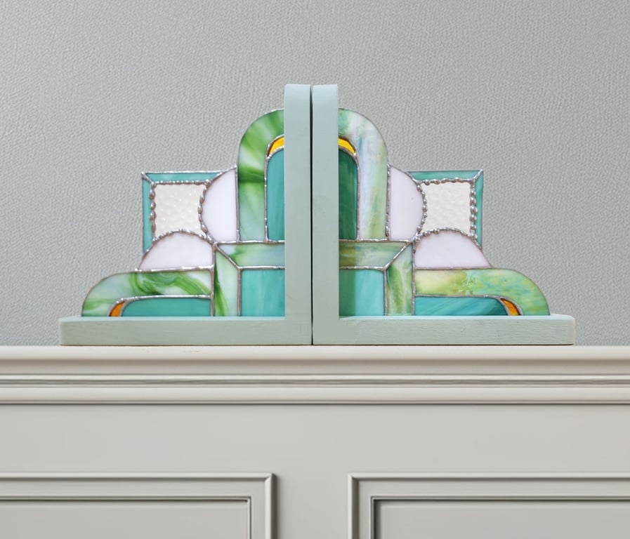 Stained Glass Art Deco Bookends
