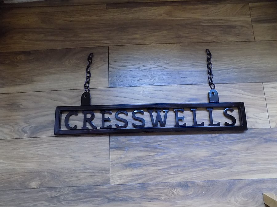 Custom Name Signs.............Wrought Iron (Forged Steel) Hanging. Free Fittings