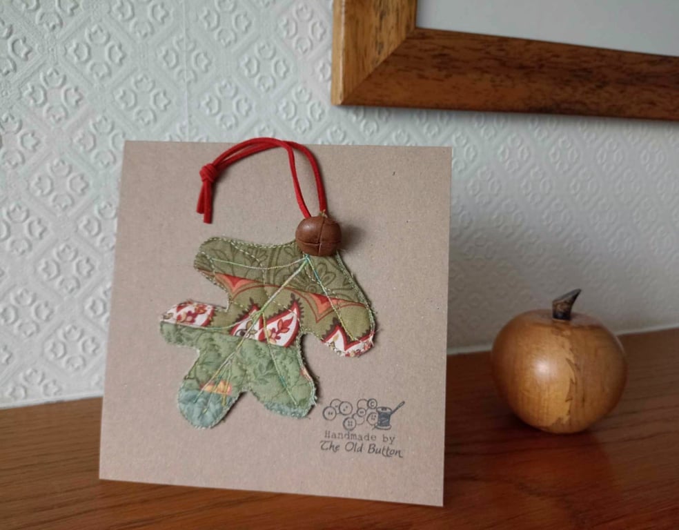 Oak leaf decoration card - upcycled vintage style keepsake