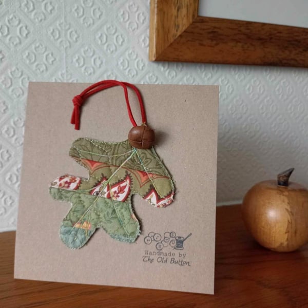 Oak leaf decoration card - upcycled vintage style keepsake