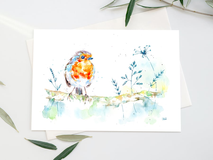 The Faithful Robin watercolour print, bird painting, ink drawing