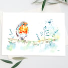 The Faithful Robin watercolour print, bird painting, ink drawing