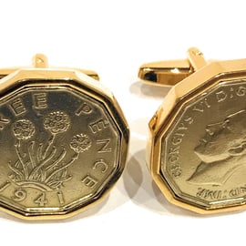 1941 Threepence Coin Cufflinks Mens 83rd Birthday Gift  Present Anniversary