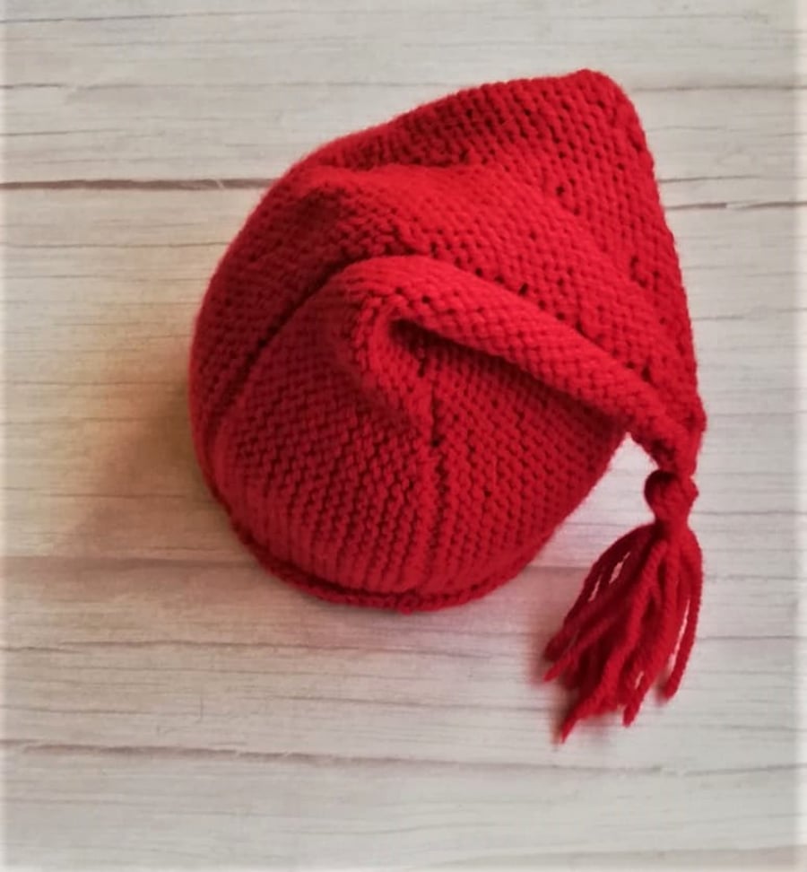 Wool Alpaca Pixie Hat - Santa Hat. Small Adult