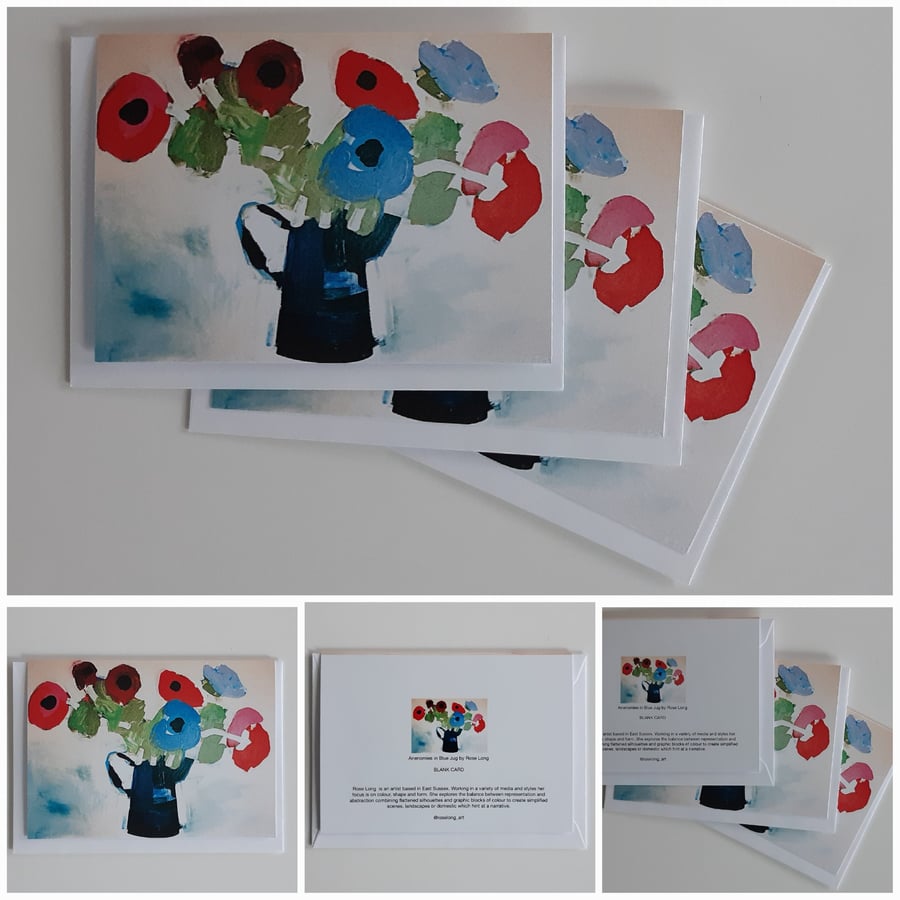 Anenomies in Blue Jug blank greeting card 