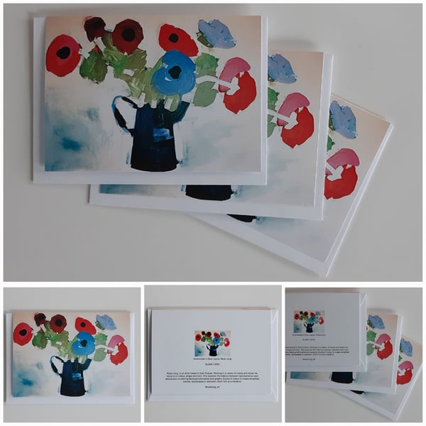 Anenomies in Blue Jug blank greeting card 