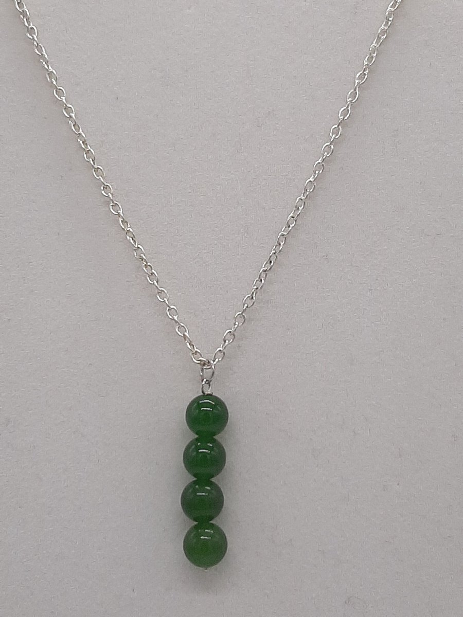 Handcrafted Wire Wrapped Jade Minimalist,18" 4 Bead Drop pendant, Classic,Luck 