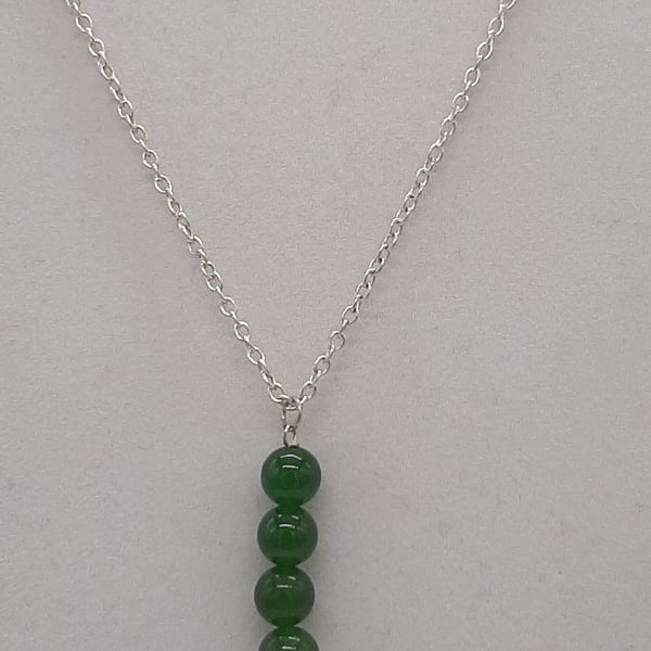 Handcrafted Wire Wrapped Jade Minimalist,18" 4 Bead Drop pendant, Classic,Luck 