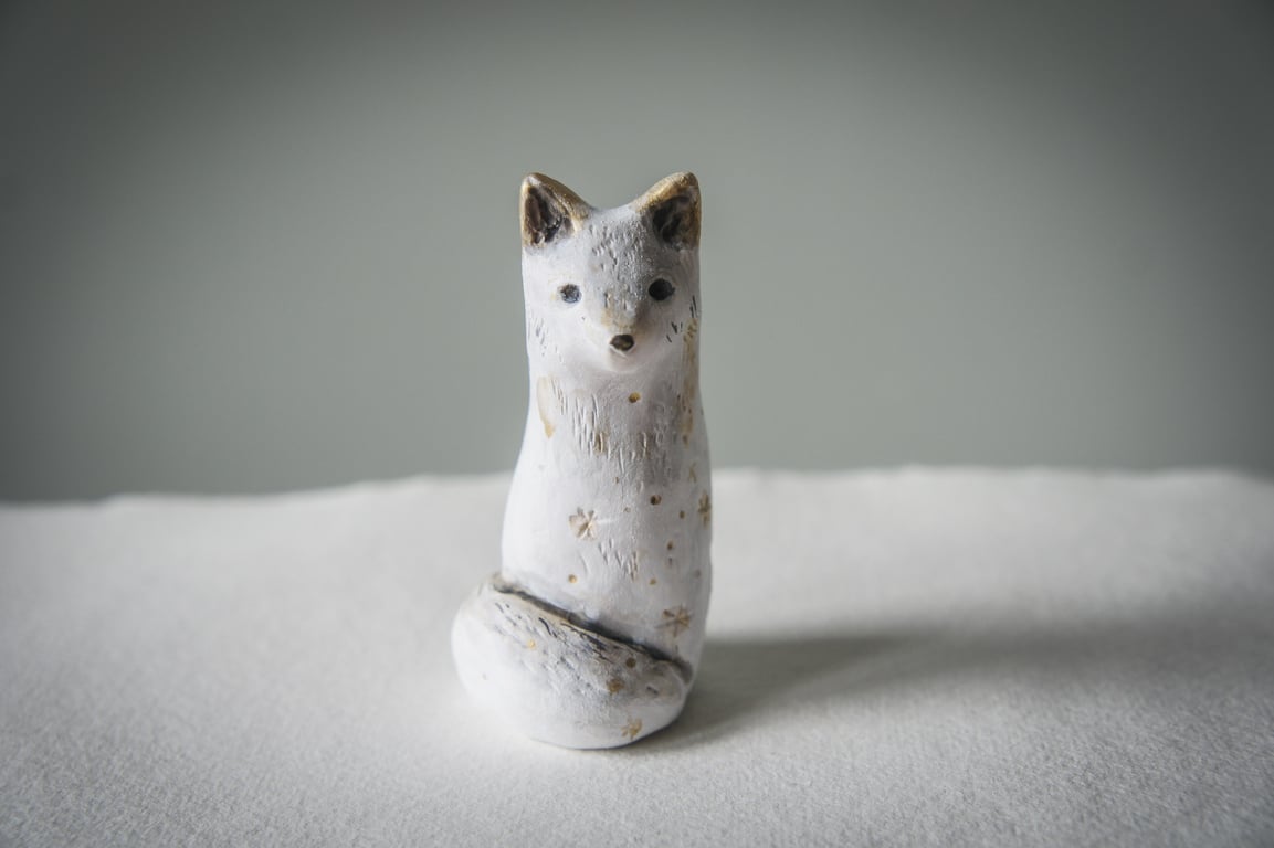 Handmade Arctic Fox Sculpture