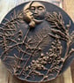Wildflower and celestial themed botanical bas relief plaster wall hanging
