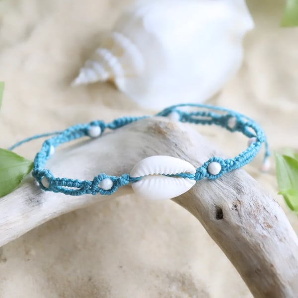 Anklet with natural opal ,shell in turquoise 
