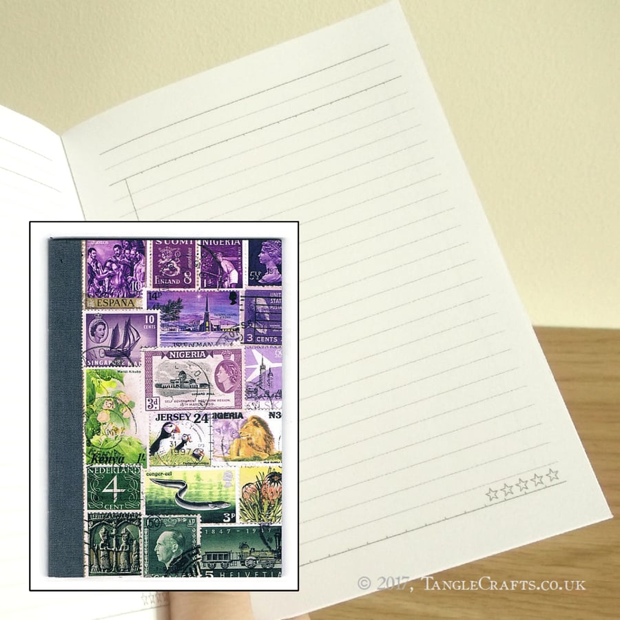 Notebook - Lavender Landscape Pocket Journal with Lion! Postage Stamp Print