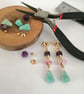 Satellite cut Amethyst, Pink Quartz and Amzonite beaded dangle earrings - Image 3