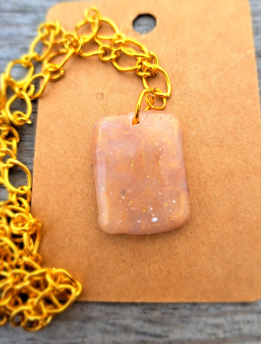Square polymer clay pendant, oblong shaped, sandy colour