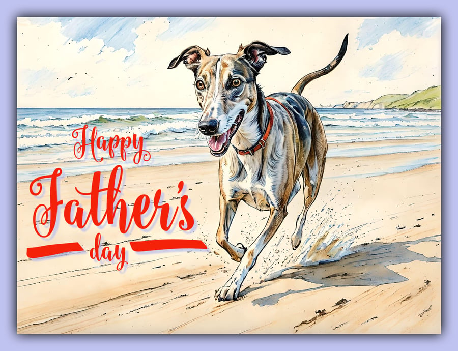 Greyhound Whippet Father's Day Card A5