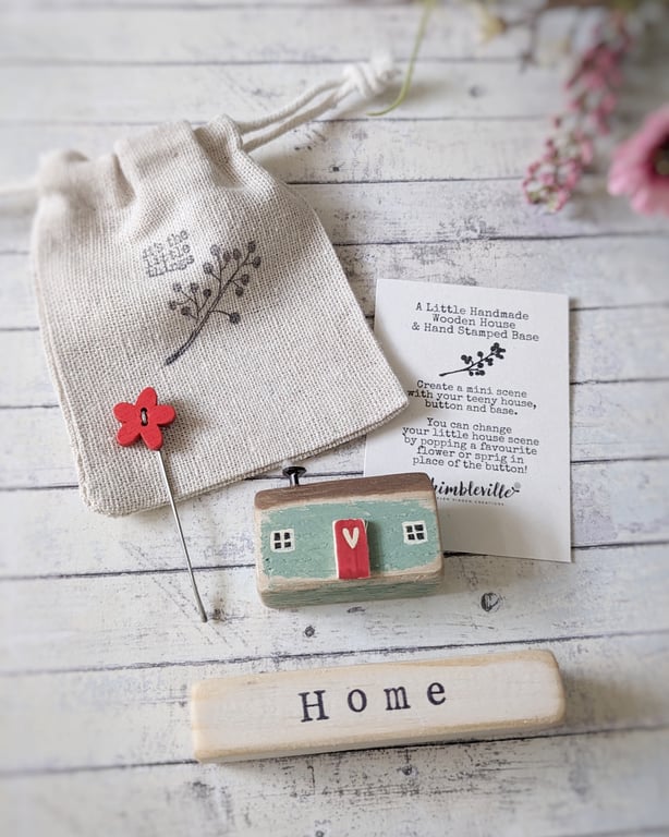 Little Wooden Painted House and Base in a Bag