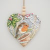 Robin clay heart hanging Christmas decoration 