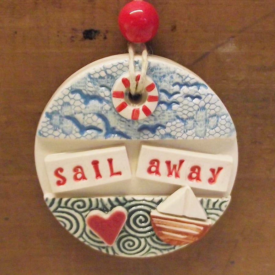 Pottery decoration Sail Away Boat ceramic gift