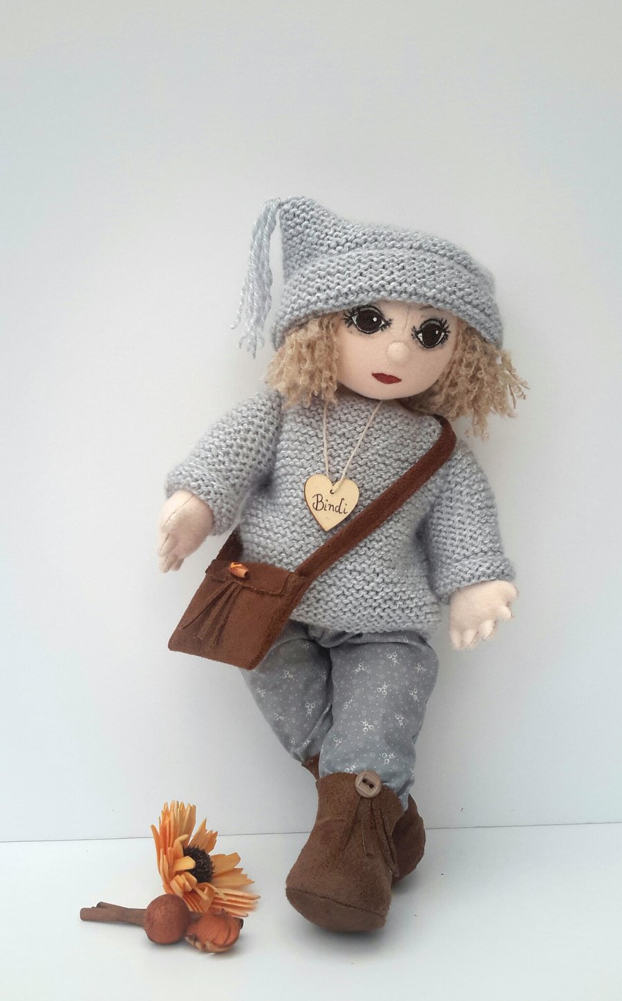 Bindi, 15" Collectable Cloth Doll, Artist Doll, Handmade Art Doll by Bearlescent