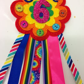 Birthday badge-Rosette Flower - Rainbow