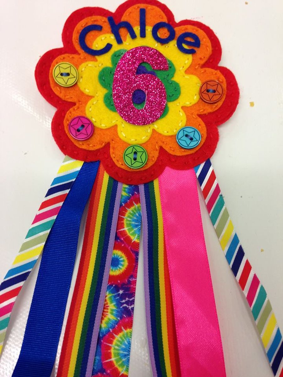 Birthday badge-Rosette Flower - Rainbow