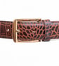 Mustard Tan Full Grain Crocodile Embossed Belt Gold-Tone Buckle Mens 38mm - Image 6