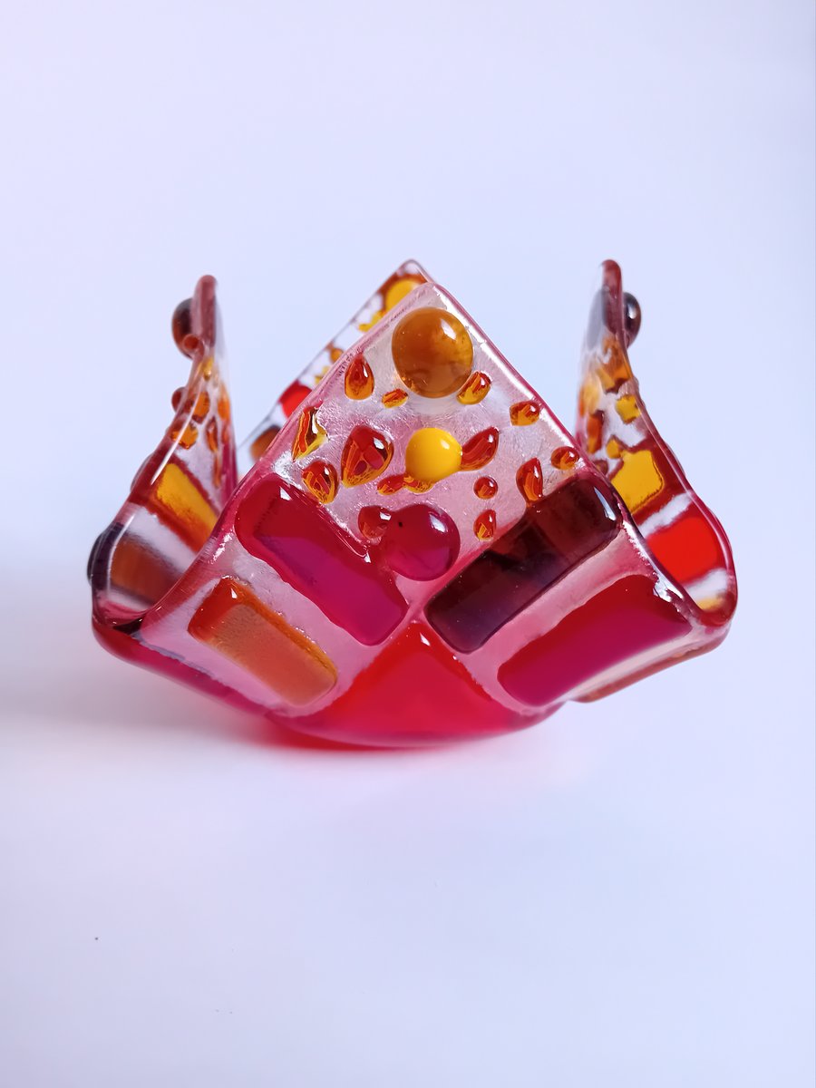 Red Fused Glass Tealight Holder