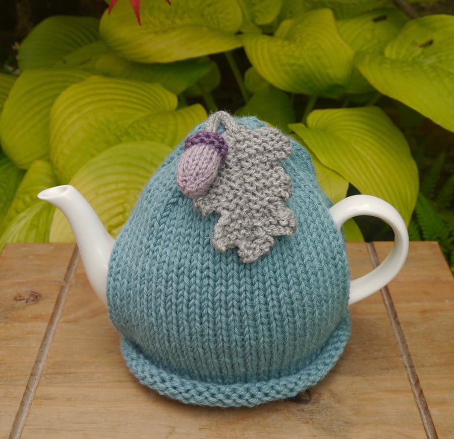 Alpaca Acorn Tea Cosy, Sea Green Oak Leaf Teapot Cozy
