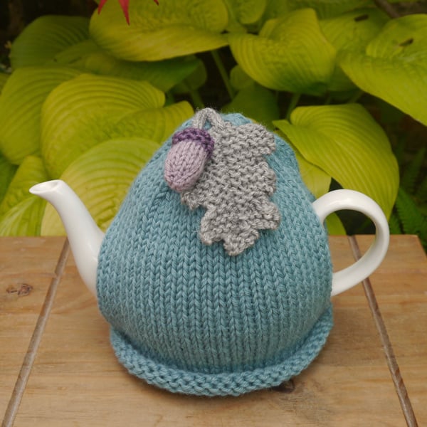 Alpaca Acorn Tea Cosy, Sea Green Oak Leaf Teapot Cozy