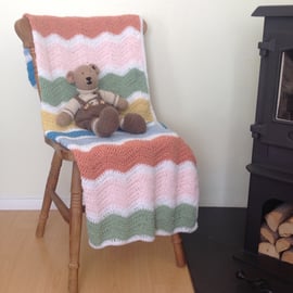 BLANKET , THROW . Ripples. Crocheted .' Beach Huts'.