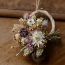 Mini pink and cream dried flower gift sized wreath hanging