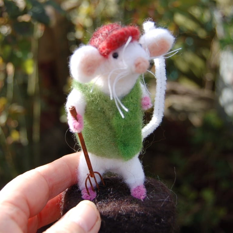 Gardening mouse    - needlefelt wool textile art.  