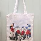 Cotton Tote Bag – Garden Wildflowers Artwork (Poppies, Goldfinch & Cornflowers)