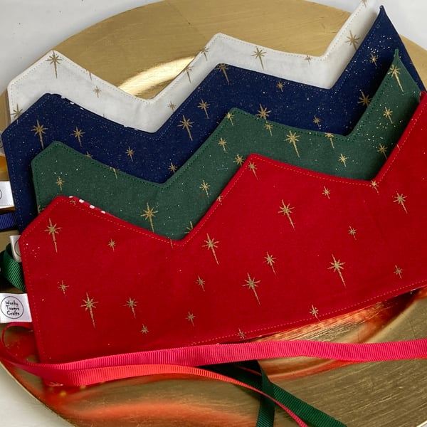 Set of 4 Double sided Christmas or Birthday party crowns with ribbon fastenings 