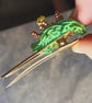 Green Crochet Flower Hair Clip With Glass Beaded Centre  - Image 6