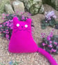 Mohair pink knitted cat cushion,  gift for  a cat lady