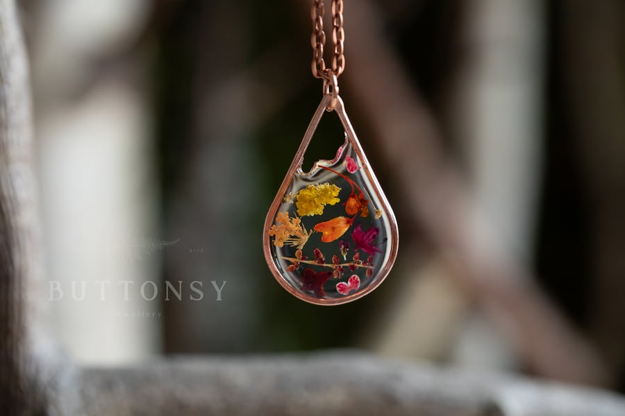Autumn Flowers Copper Necklace   