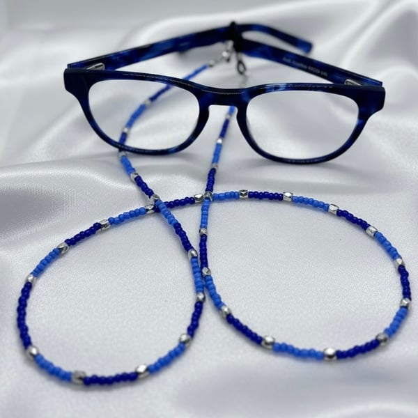 Navy & Royal Blue Seed Bead 25” Glasses Chain