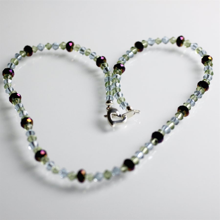 Beautiful Purple and Green Crystal Necklace - UK Free Post