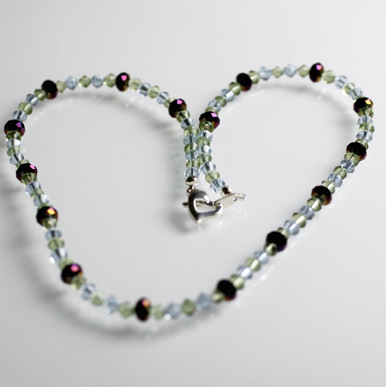 Beautiful Purple and Green Crystal Necklace - UK Free Post