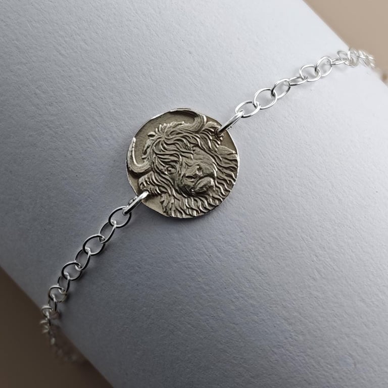 Highland Cow Engraved Sterling Silver Coin Bracelet