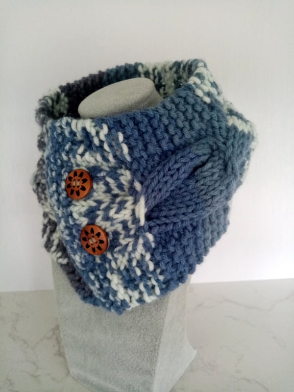 Merino Fair Isle Style Cable Knit Neck Warmer, Handmade Woollen Scarf