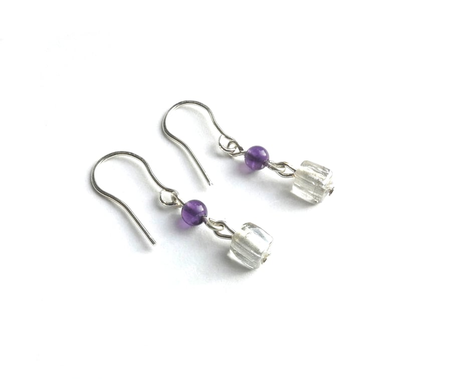 Amethyst and Clear Glass Bead Earrings 