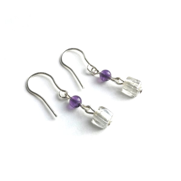 Amethyst and Clear Glass Bead Earrings 