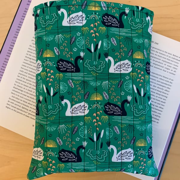 Swans Wearing Crowns Fabric Quilted Book Sleeve - Hardback Size