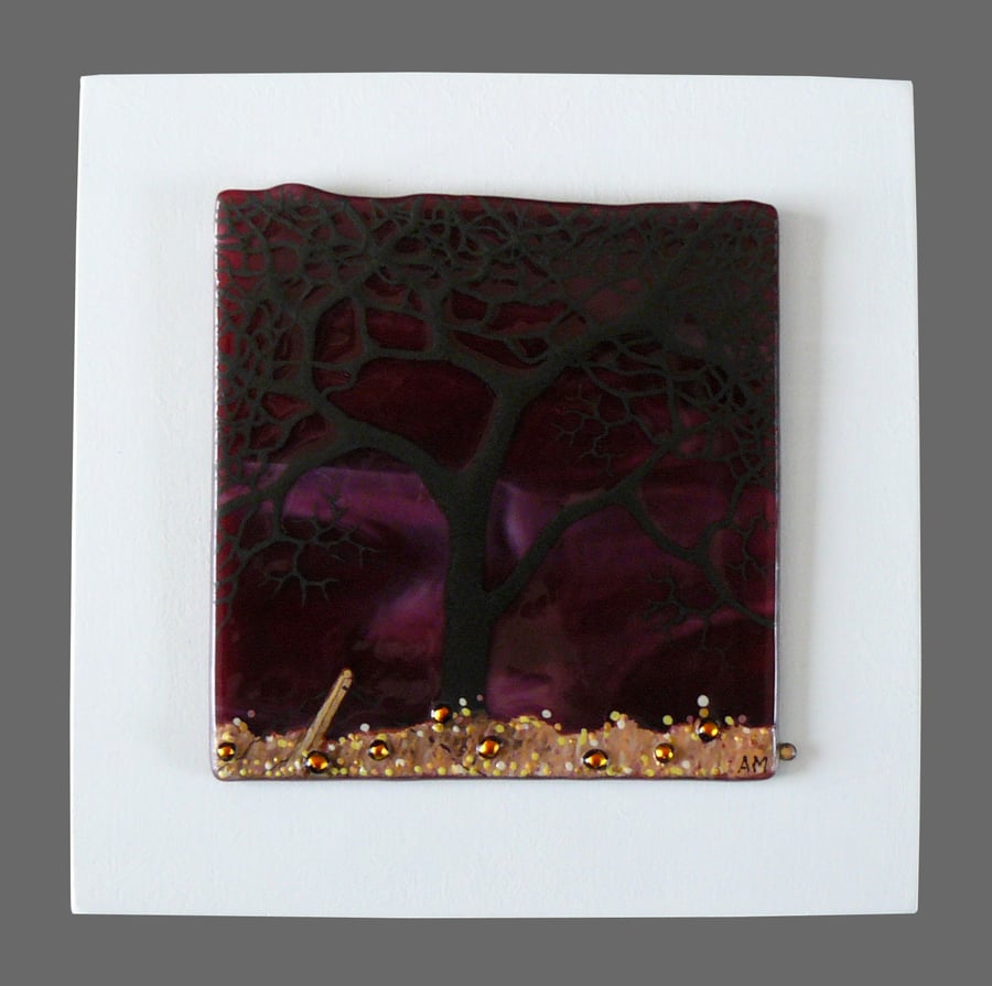 Handmade Fused Glass 'Burgundy Pink' Tree Picture