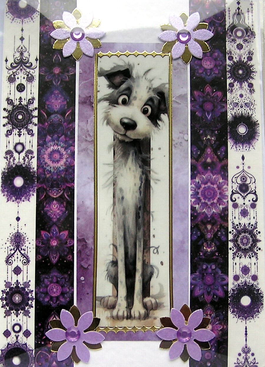 Sitting Goofy Dog - Hand Crafted Decoupage Greeting Card - Blank (3027)