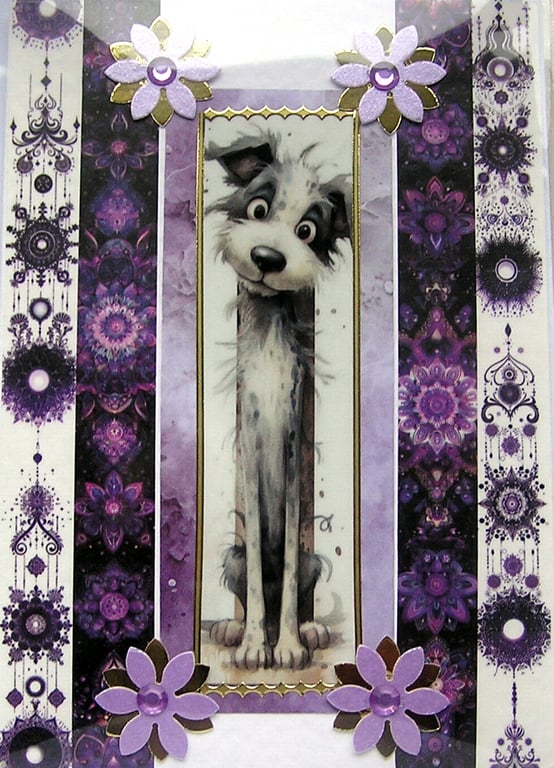 Sitting Goofy Dog - Hand Crafted Decoupage Greeting Card - Blank (3027)