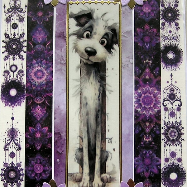 Sitting Goofy Dog - Hand Crafted Decoupage Greeting Card - Blank (3027)