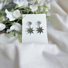 Mirror Silver Starburst Earrings - Statement Star Dangles